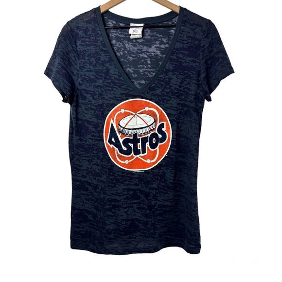 HOUSTON ASTROS WOMEN V-NECK BLUE ORANGE WHITE SHORT SLEEVE SHIRT XL - Picture 1 of 4
